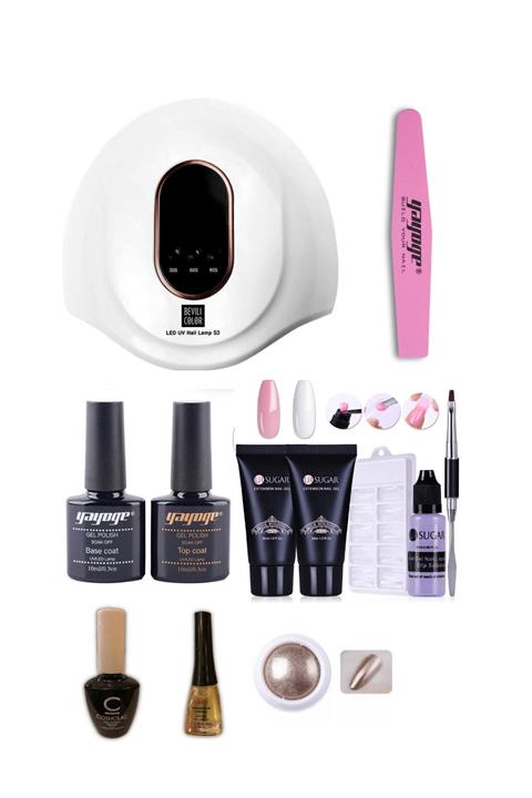 YAYOGE Poly Jel Full Set 120w Uv Led Ve Gerekli Tüm Malzemeler Hızlı Tırnak Uzatma Seti