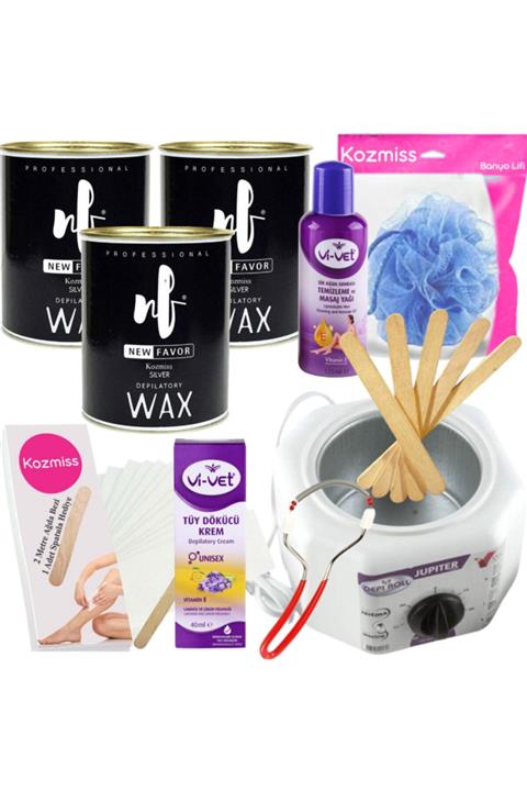 Kozmiss Ağda Isıtıcı Makine New Favor 800 Ml Silver Konserve Sir Ağda Seti 10 Parça Tüy Dökücü Kremli