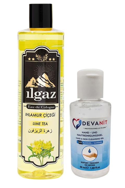 ILGAZ Ihlamur Çiçeği Kolonyası 400 ml + Devanit 50 ml Dezenfektan Jel Pürel