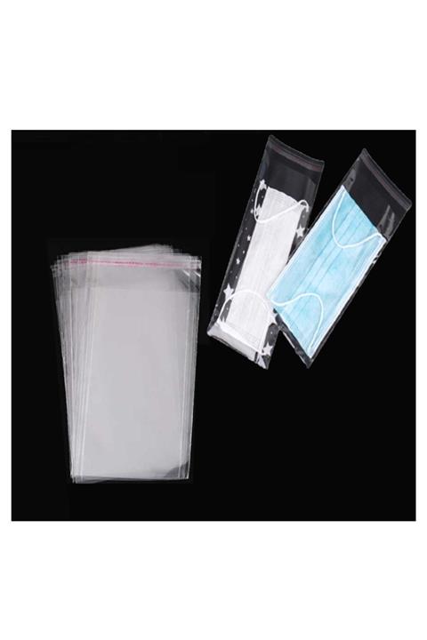 RoseRoi 1000 Adet Cerrahi Maske Koruma Poşeti Şeffaf Bantlı Kendinden Yapışkanlı Jelatin Poşet 12 X 30 Cm