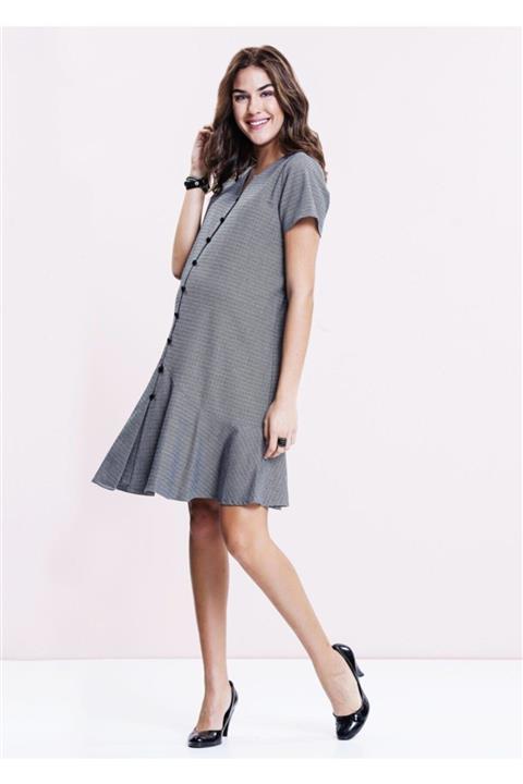 Even Fashion Hamile Giyim Önü Düğmeli Gri Kısa Hamile Elbise