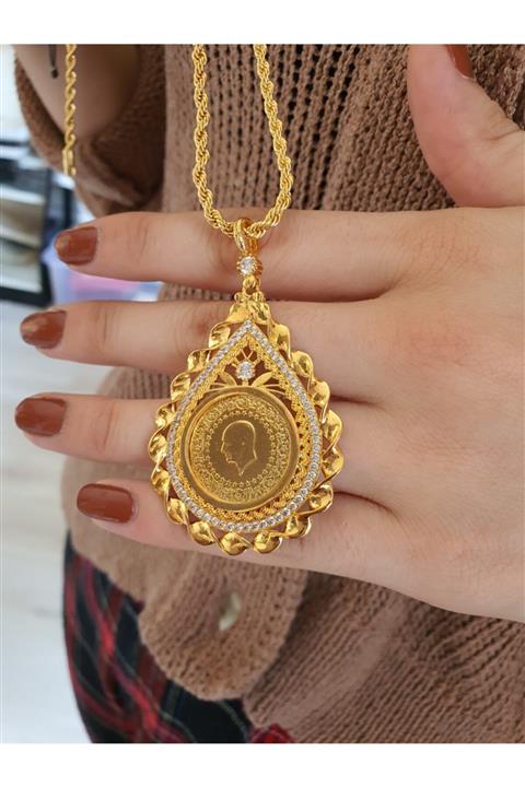 barış gold altın kaplama 22 Ayar Altın Kaplama 60 Cm Zincirli Zirkon Taşlı Kolye