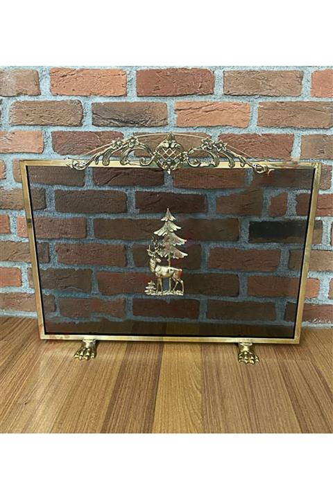 Sandıktan Al Geyik Desenli Şömine Siperlik ,(pirinç Kaplama) Dekoratif Ayaklı , Geyikli Siperlik Şömine Aksesuarı