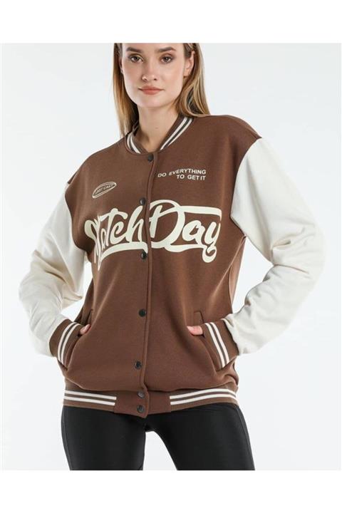 EMS Butik Unisex Kahverengi Baskılı Match Day Kolej Ceket