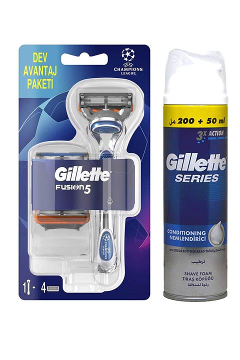 Gillette Fusion5 Tıraş Makinesi + 4 Yedek Bıçak + Series Tıraş Köpüğü Nemlendirici 250ml