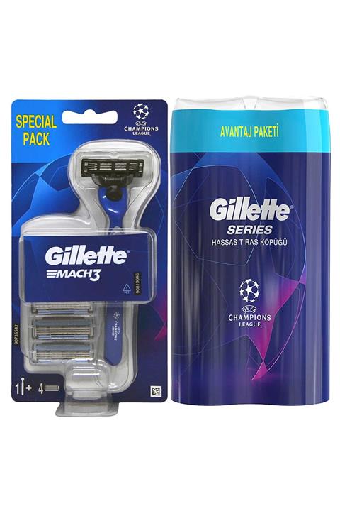Gillette Mach3 Tıraş Makinesi + 4 Yedek + Hassas Tıraş Köpüğü 2x 250 Ml