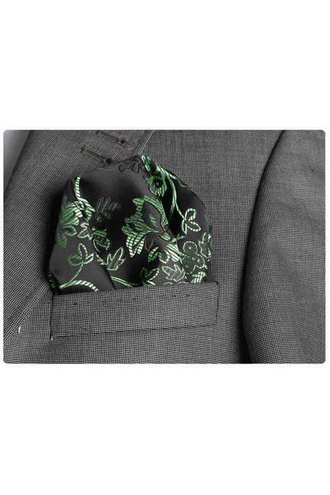 Exve Exclusive Erkek Yeşil Şal Desen Jakarlı Cep Yaka Mendili