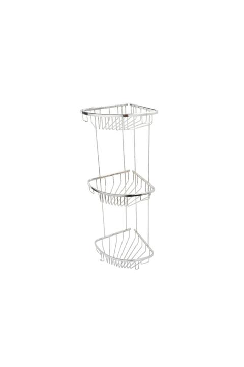 mabello Üçlü Oval Banyo Şampuanlık Köşe Duş Rafı, Lifli 18x18 Pirinç -