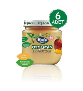 Hero Baby Organik Elma Şeftali Püreli Kavanoz Mama 120g 6 Adet