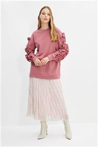 Trendyol Modest Gül Kurusu Kol Fırfırlı Örme Sweatshirt TCTAW22TW0011