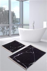 Bonny Home Marble Siyah Djt 2li Püsküllü Banyo Paspası Seti Kaymaz Tabanlı Saçaklı Klozet Takımı