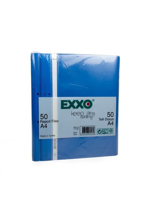 Exxo Telli Dosya Plastik A4 Mavi 50'li Paket 3 Adet (150 Adet)