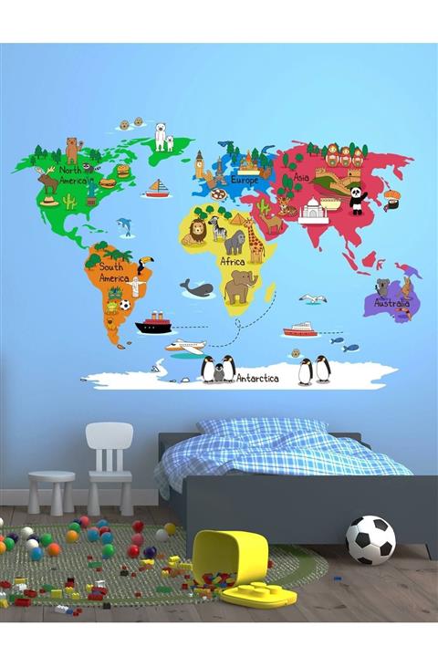 Kt Grup Hayvanlar Temalı Renkli Dünya Haritası