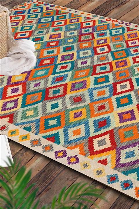 EVİMOD Antik 04 Geleneksel Kilim Desenli Vintage Yıkanabilir Kaymaz Taban Dekoratif Halı Kilim