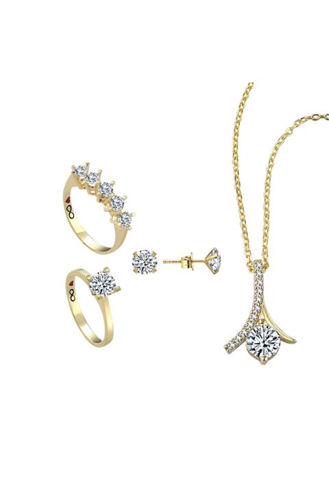 BYELER KUYUMCULUK 4'lü Altın Renk Ataset 925 Ayar Gümüş