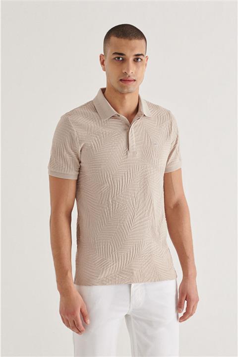 Avva Erkek Bej Polo Yaka Gizli Patlı Jakarlı T-shirt A11y1103
