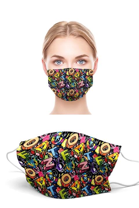 Puumask 3d Harfler Desenli Yıkanabilir Yeni Nesil Kumaş Telli Bez Maske