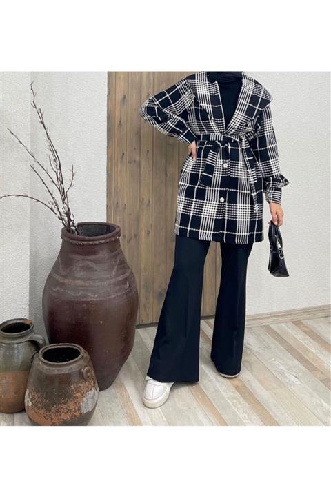 ASELİNA Lori Ekose Ceketli Takım - Siyah