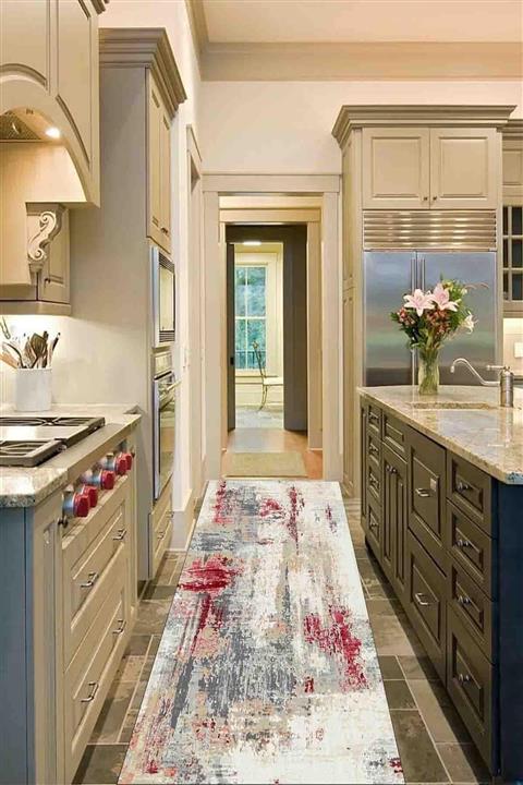 SUNTEKS HOME Dijital Baskı Kaymaz Taban Kırmızı Sonsuz Desen Yolluk Halı