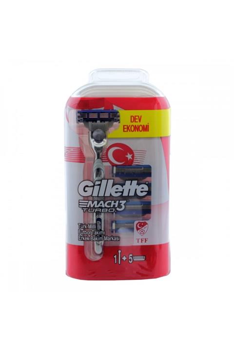 Gillette Mach3 Turbo Tıraş Makinesi + 5 Yedek Bıçak Milli Takım Özel Paketi