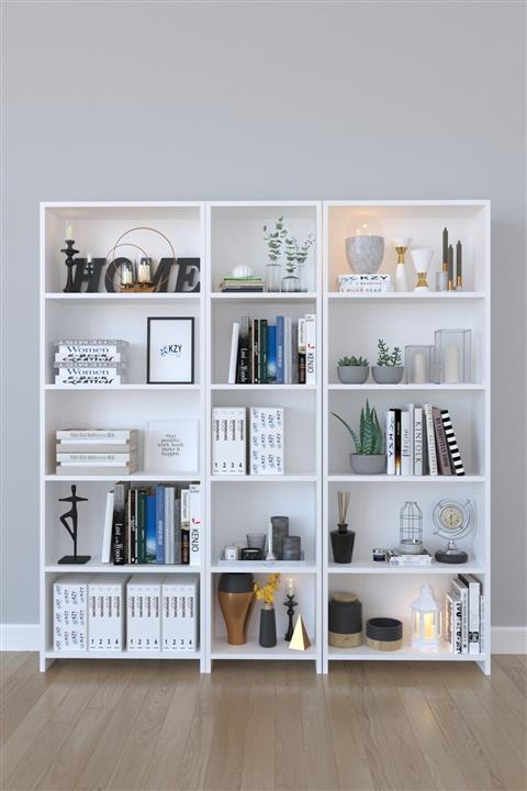 KZY Mobilya 5 Raflı Geniş Kitaplık - Beyaz