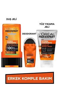 L'Oreal Paris Men Expert Erkek Komple Bakım Seti Hydra Energetic Yüz Yıkama Jeli 100ml + Duş Jeli 300 ml + Roll On