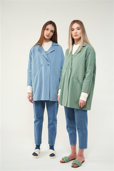 Mevra - Kruvaze Blazer Ceket Mavi