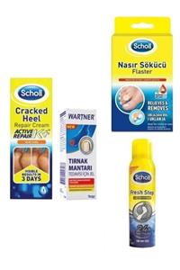 Wartner Scholl Nasır Sökücü Flaster 8 Adet+Tırnak Mantar Jeli+Koku Önleyici Ayak Spreyi+Topuk Kremi