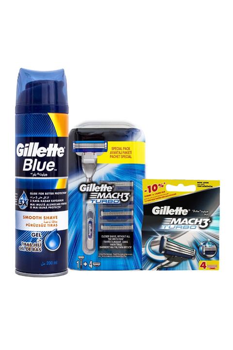 Gillette Turbo Tıraş Makinesi + 9 Başlık + Blue 3 Jel 200 ml