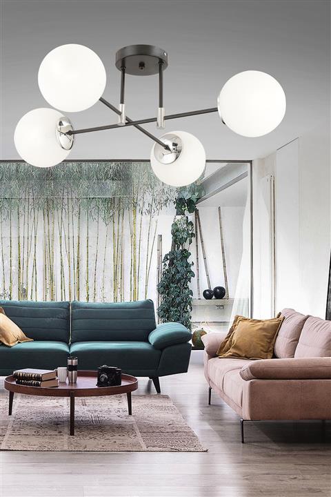 ESSLİGHT Asya 4 Lü Modern Beyaz Glop Camlı Plafonyer Avize