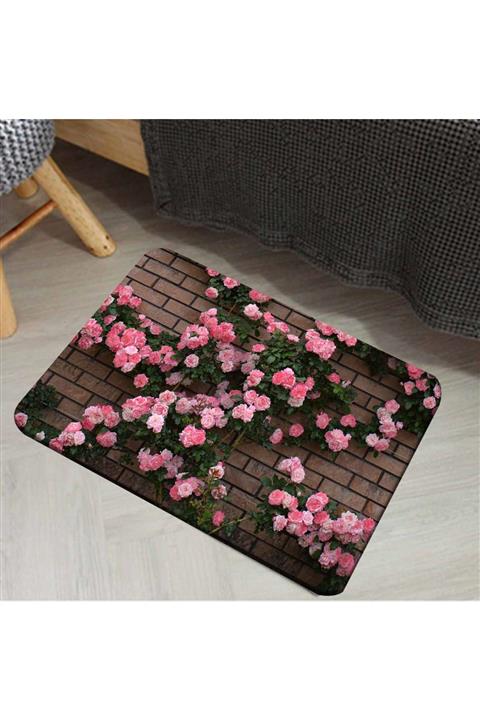 Else Halı 50X80 Canel Pembe Duvar Güllü Dekoratif Ev Içi Kapi Önü Paspasi
