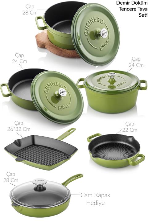 Silver 10 Parça Döküm Tencere Tava Takımı Yeşil