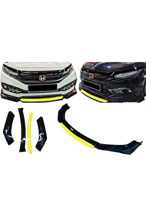 SAHLAN Chevrolet Cruze Uygun Universal Flaplı 4 Parça Lip Piano Black Sarı Dilli
