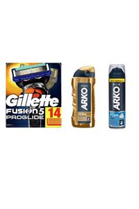 Gillette Fusion Proglide Manual Yedek 14,lü .arko Tıraş Kolonyası Ve Tıraş Köpüğü. Avantajlı Paket