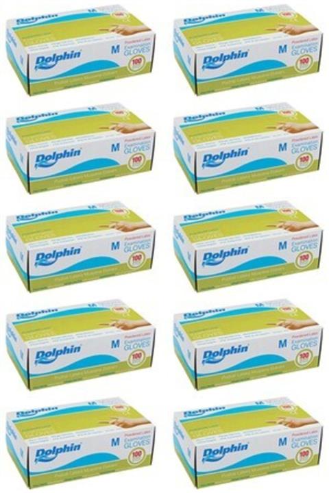 Dolphin Pudralı Lateks Eldiven 100 lü Paket Orta Boy(m) Beden 10 Paket