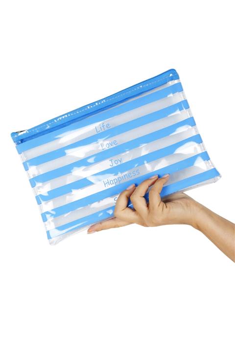 Bakras Mavi Çizgili Şeffaf Makyaj Çantası