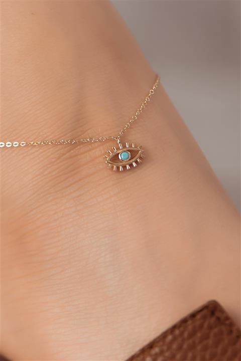 SEMİZ KUYUMCULUK Kadın Firuze Taşlı Altın Kirpik Halhal