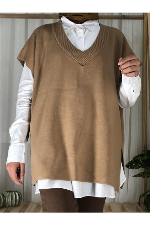 Hillprive Yanları Yırtmaçlı V Yaka Süveter