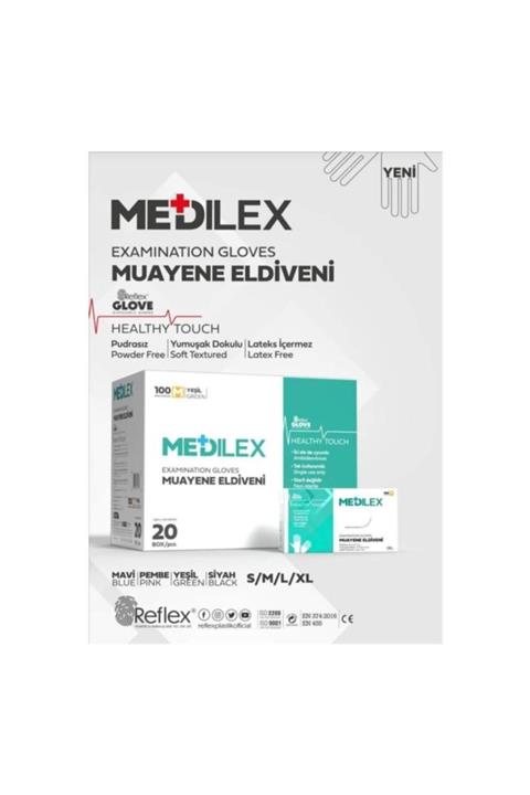 MEDİLEX Yeşil Pudrasız Tpe Eldiven Small 100'lü X 20 Kutu 1 Koli