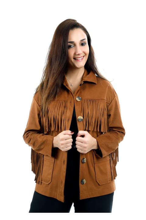 bysonguldizer Püsküllü Süet Şık Rahat Kadın Ceket