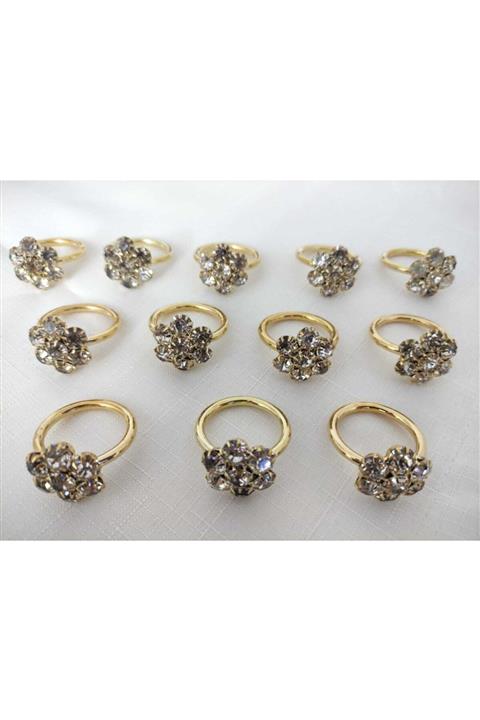 Gelinlik Ebruli Peçetelik Peçete Yüzügü Halkası Krystal Taşlı 12'li Takım