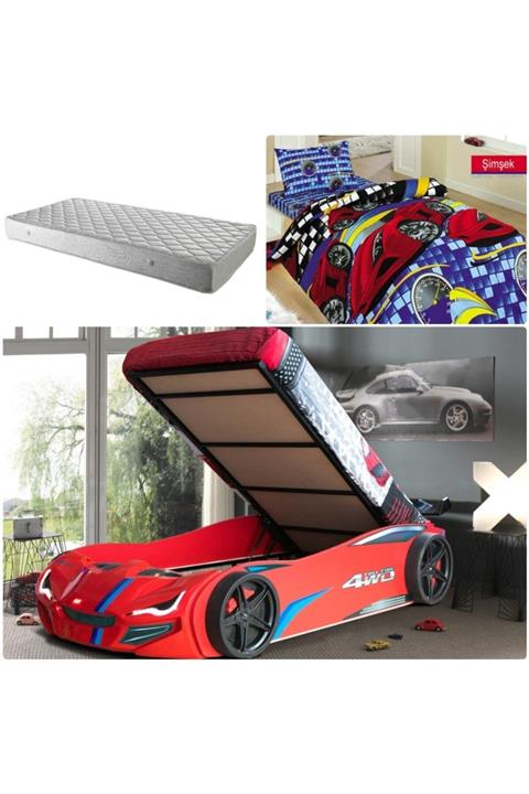 Setay Merso Eko Bazalı Rüzgarlıklı Arabalı Yatak Kırmızı Ortopedik Yatak Nevresim