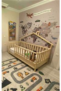 Baby Kinder Back Roofed Doğal Ahşap Yatak Montessori Bebek Ve Çocuk Karyolası