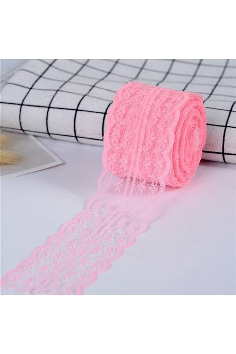 E Elmas Pembe Dantel Kurdele (6cm-10m)