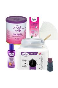 Vivet Pudralı Konserve Sir Ağda Seti 240ml - Profesyonel Depirol Ağda Isıtıcı Makinesi 5 Parça