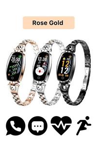 Noriyen H8 Lady Modeli Taşlı Smartwatch Pembe Bayan Akıllı Saat Nabız Ölçer Iphone Android Uyumlu Dokunmatik