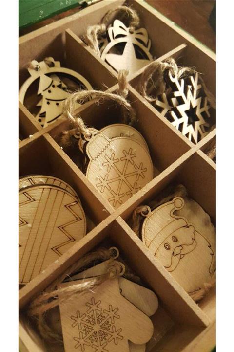 Masterhandgallery Ahşap Yılbaşı Süsleri Kutusu 18 Figürlü