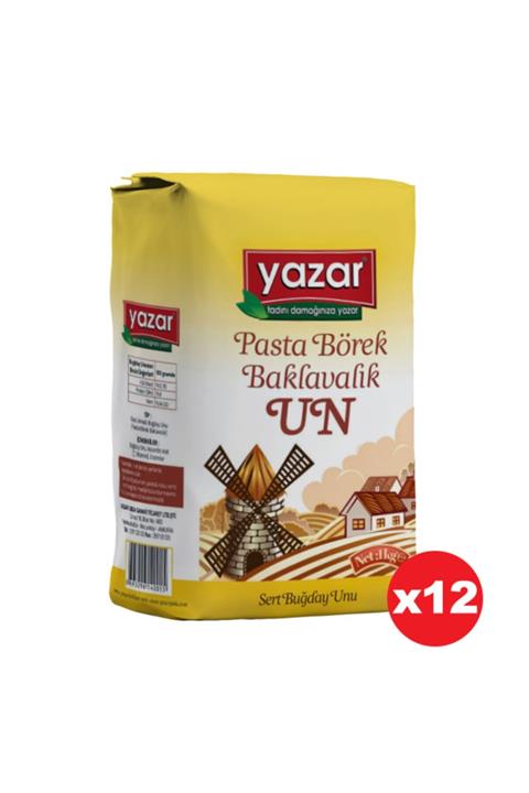 YAZAR Pasta Börek Baklavalık Çok Amaçlı Un 1 Kg X 12 Adet