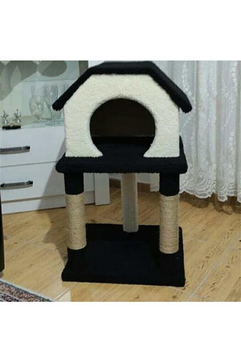 Can's Cat Siyah Peluş Kaplama Kedi Evi Ve Tırmalama