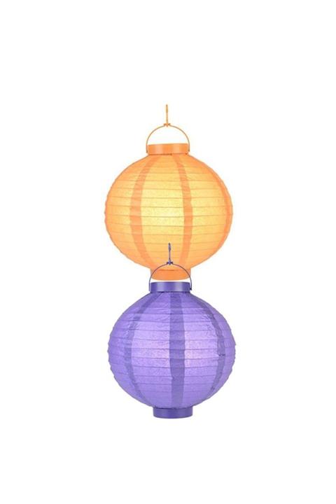 partidolu Halloween 20 Cm Led Işıklı Japon Feneri Turuncu Mor Renk 2 Adet